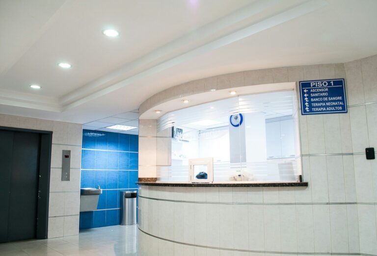 Hospital reception counter and staff workspace