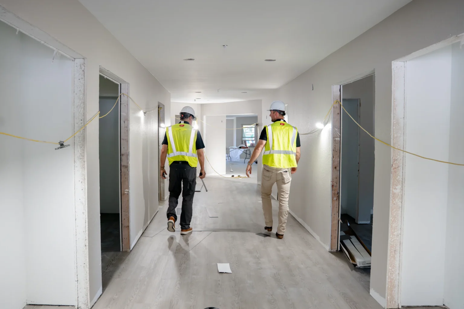 Two Pristine team members reviewing a corridor during a site walkthrough